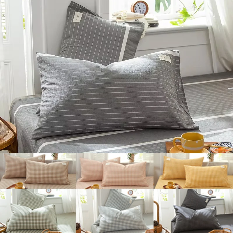 

1 Pair Solid Color Plaid Printed Pillowcase Soft Cotton Throw Pillows Covers 30x50 40x60 48x74 Cushion Case for Bed Home Decor