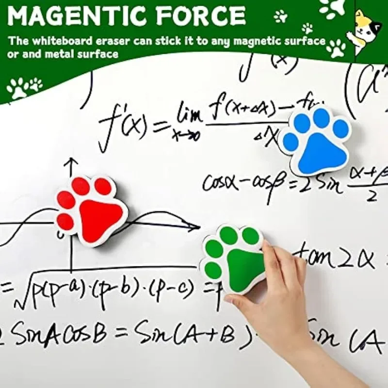 Cartoon Dog Footprints Magnetic Eraser for WhiteBoard  Paw Shaped Dry Erase Eraser White Board Magnet Assorted Dry Erasers