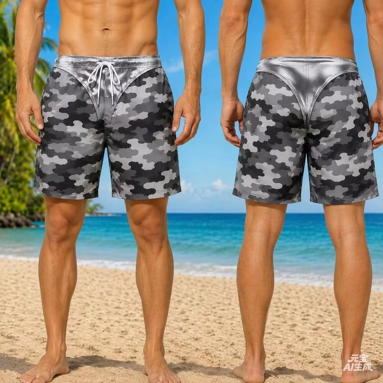 Beach Party 3D Print Camouflage Funny Humour Swim Trunks Unique Personality Breathable Beach Shorts Summer Trend Family Matching
