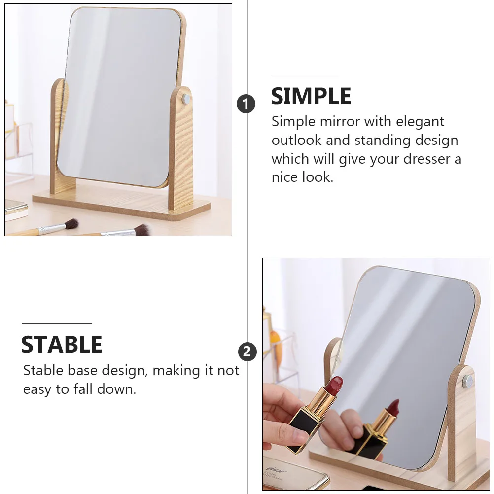 

Rotatable Makeup Desktop Decorative Vanity Mirror Stable Base Wooden Frame Dresser Mirror Gift for Makeup Shaving