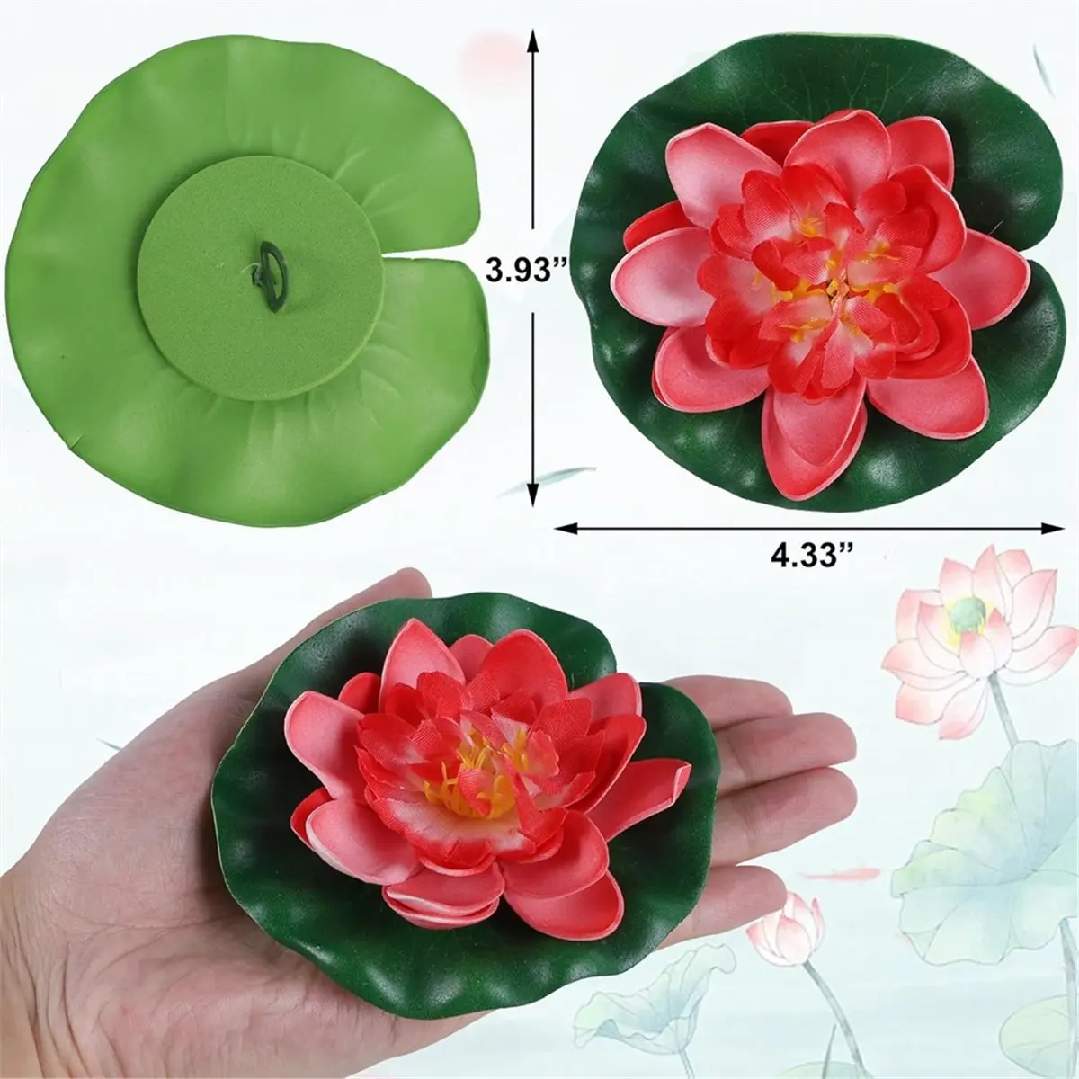 LUCK 12 Pcs Artificial Floating Foam Flower with Water Lily Pad, Lifelike Ornanment Home Garden Pond Decor Indian