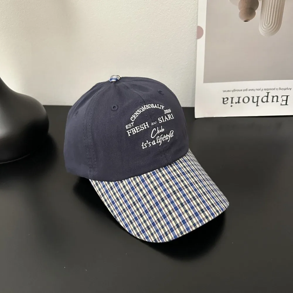 

Casual Korean Baseball Hat Plaid Letter Embroidery Peaked Cap Visor Spring Summer Snapback Cap Outdoor