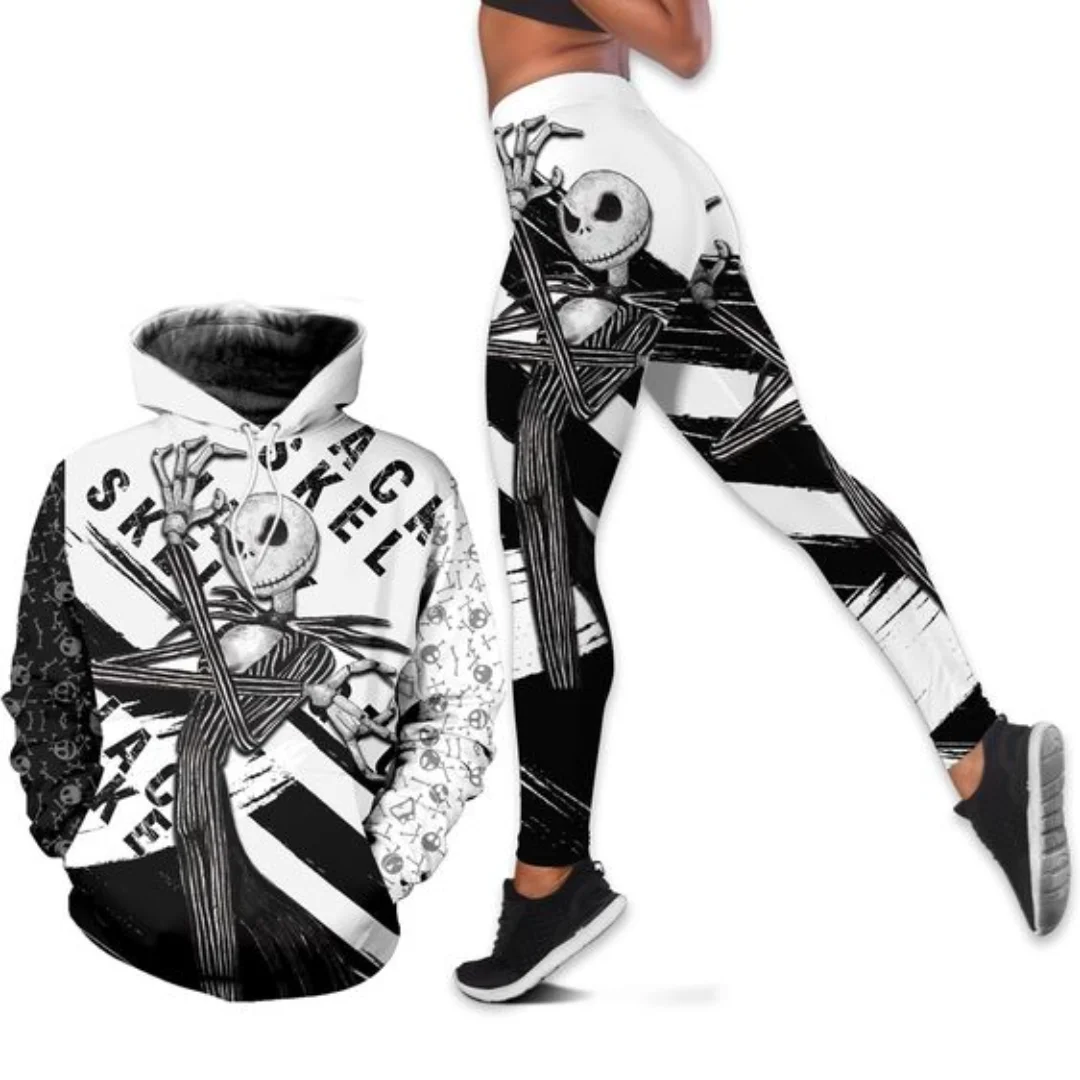 The Nightmare Before Christmas Jack Skellington Hoodie dan Legging Set Disney Yoga Hoodie legging Fashion Tracksuit