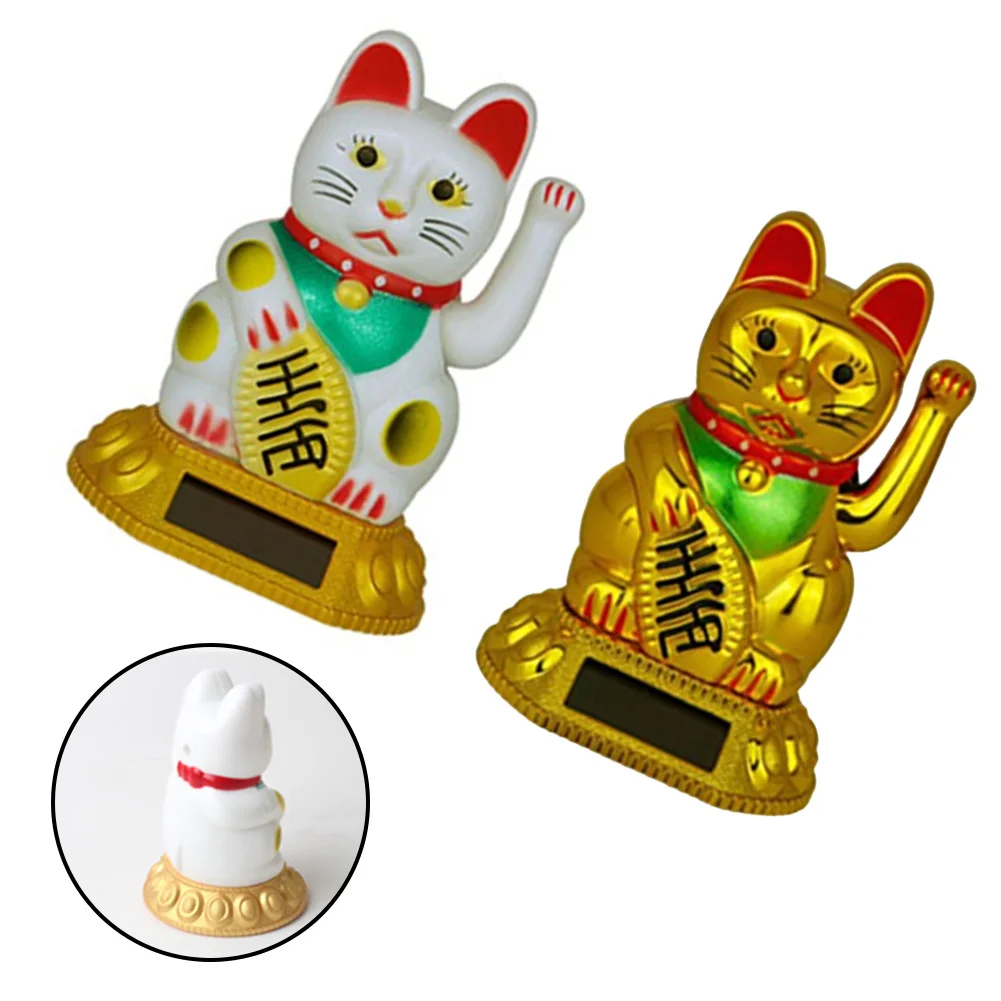 Solar Waving Lucky Cat Ornament Chinese Lucky Cat Decor Electric Waving Lucky Cat Vehicle Home Shop Restaurant Ornament