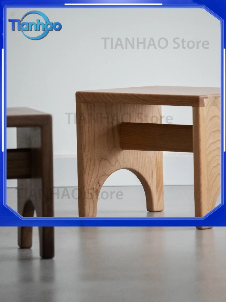 Swallowtail Solid Wood Black Walnut Mortise Tenon Shoe Changing Stool for Retro Children's Low Stool