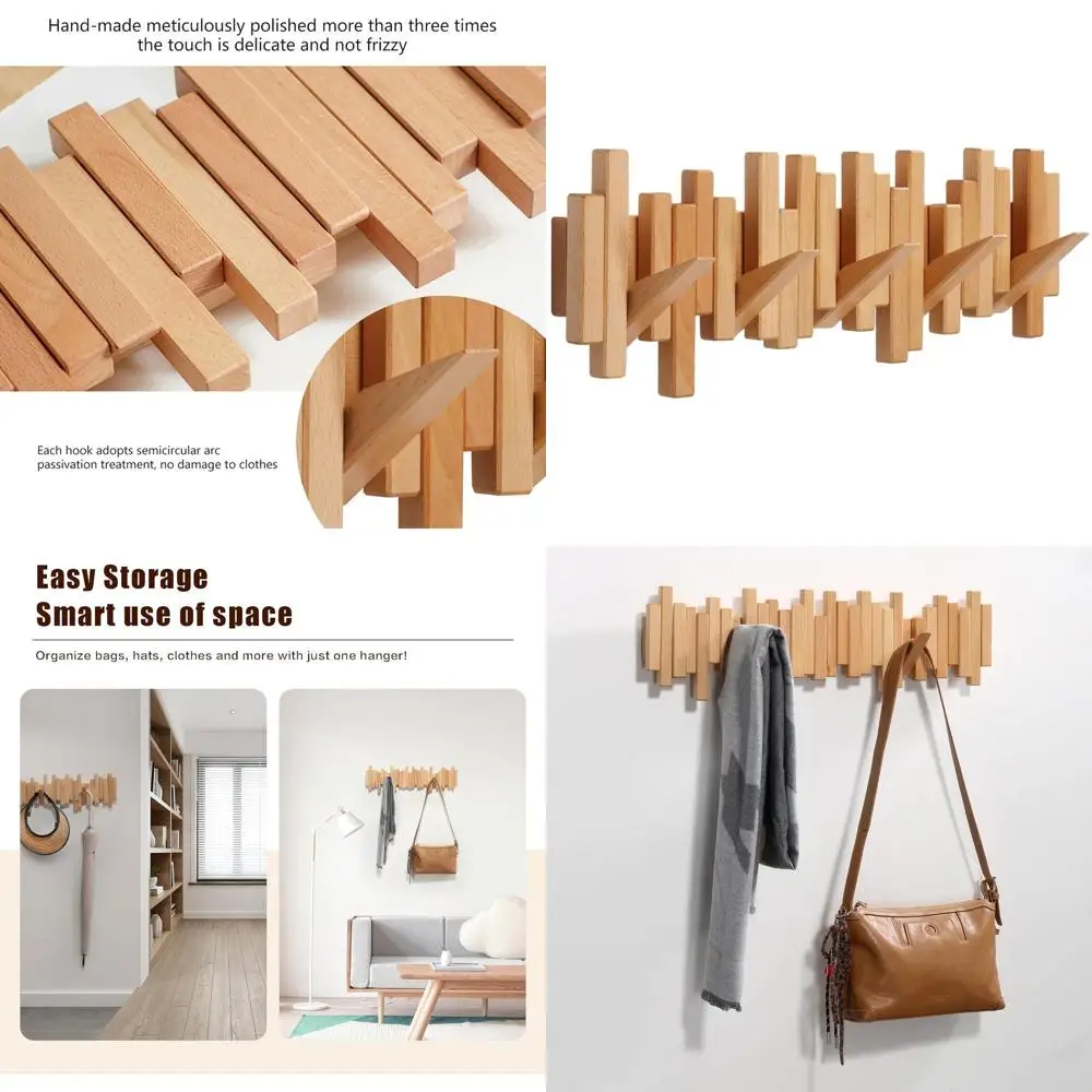 

Настенная вешалка из натурального букового дерева с 5 уникальными современными крючками для шляп, сумок и зонтов