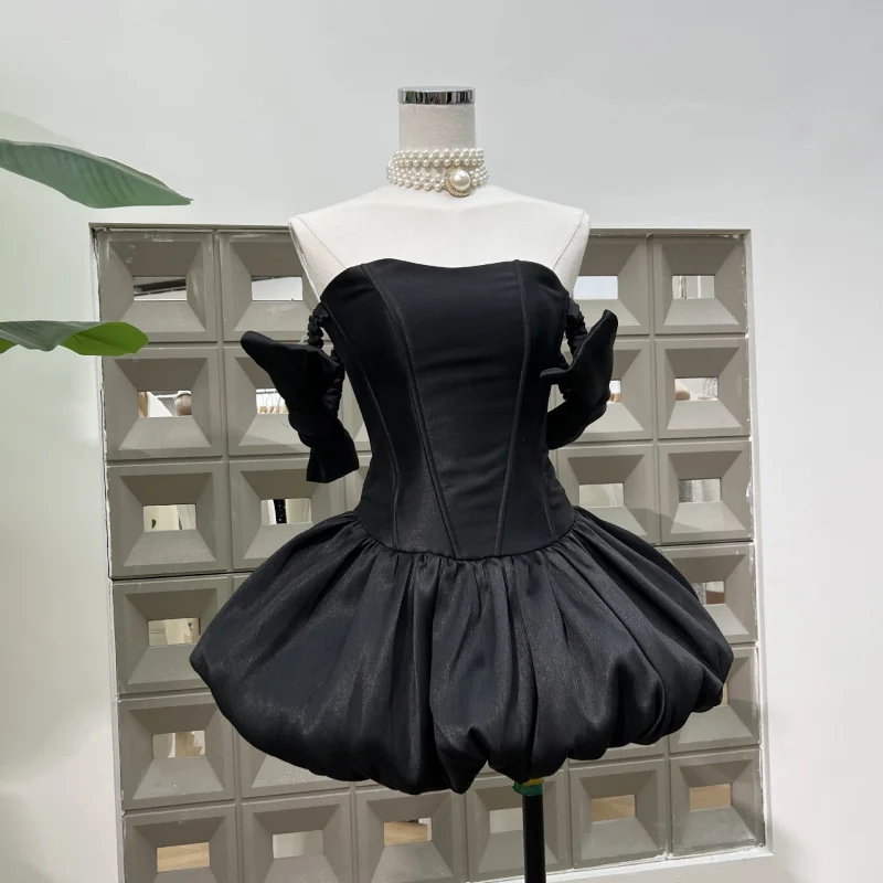 

Сладкое и солоное шикарное пышное мини-платье без бретелек с завязками на талии для девочек и леггинсами