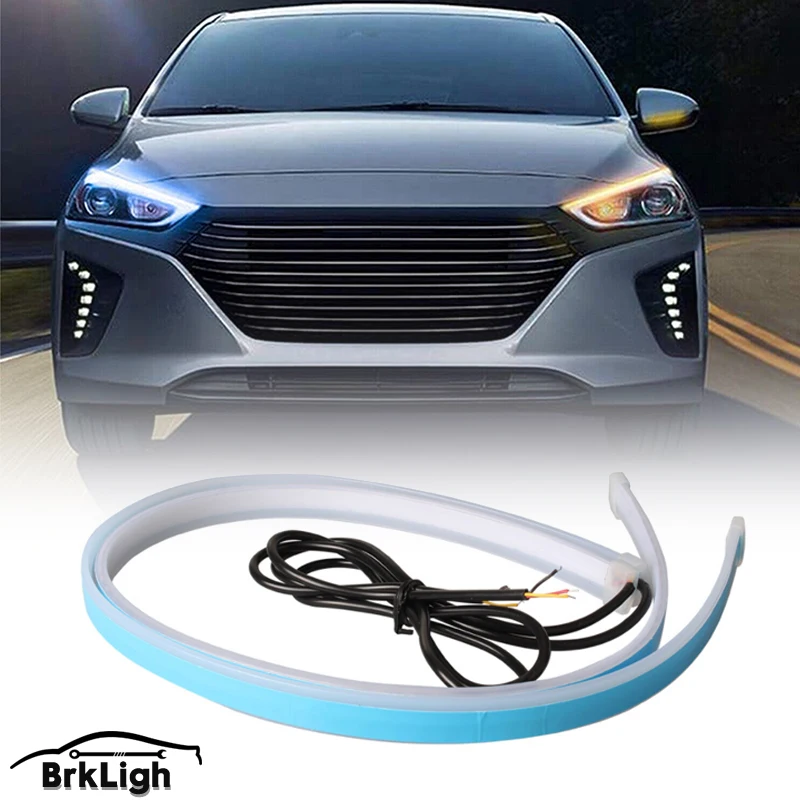 

12V LED DRL Car Daytime Running Light Flexible Waterproof Strip Auto Headlights White Turn Signal Yellow Brake Flow Lights 2pcs