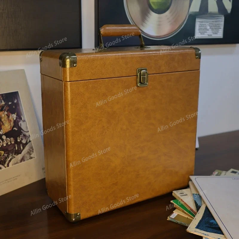 Retro Leather-style Vinyl Record Holder, Portable Handheld Case, Waterproof and Damp-proof Design for LP Protection