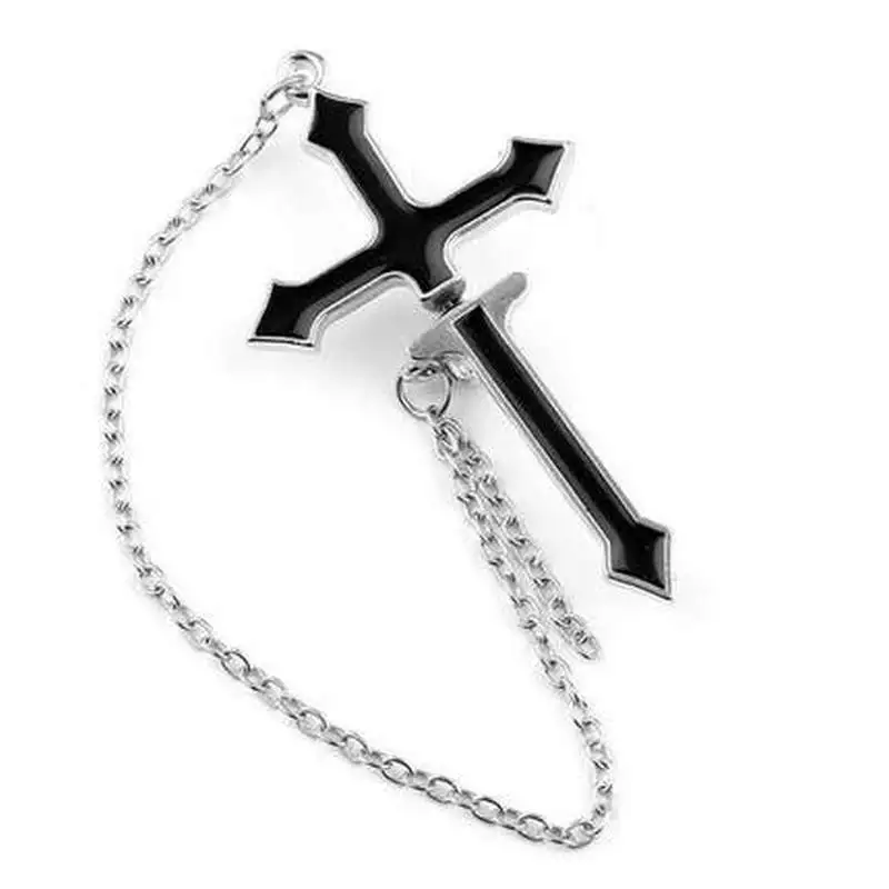 

Single Earring for Women Gothic Cross, Dark Aesthetic Black Chain Earring, Unique Edgy Gift for Her, Punk Valentine's Day Gift
