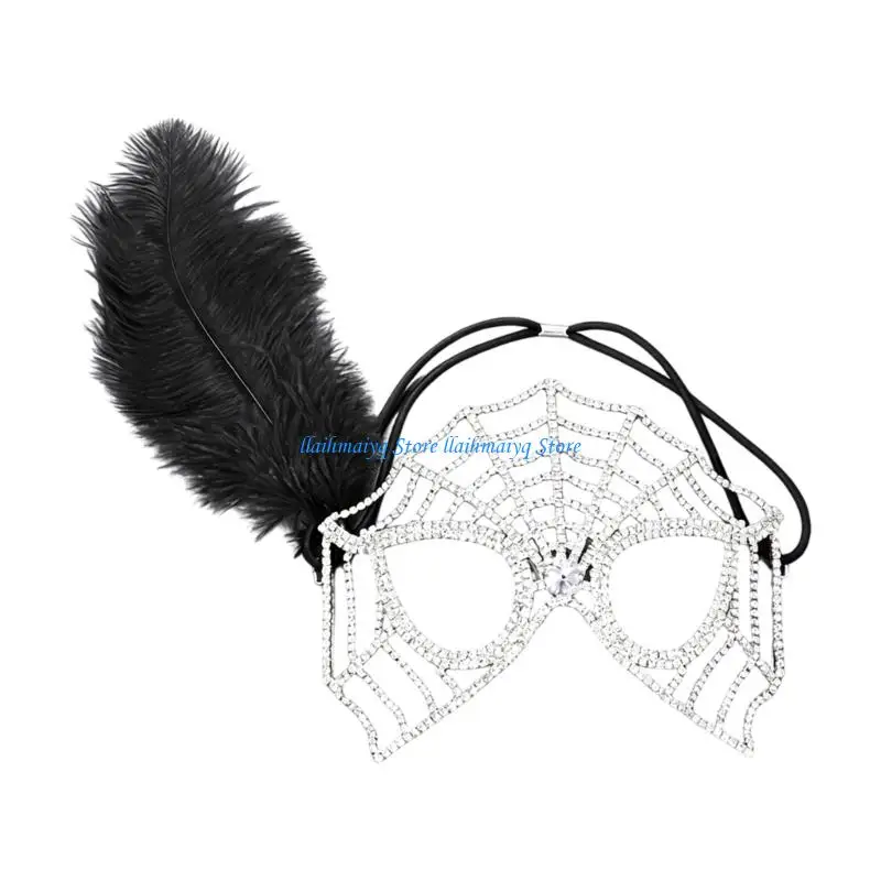 573B Luxury Spiders Web Themed Mask With Copper And Glitters Rhinestones Face Mask Suitable For Masquerades Balls