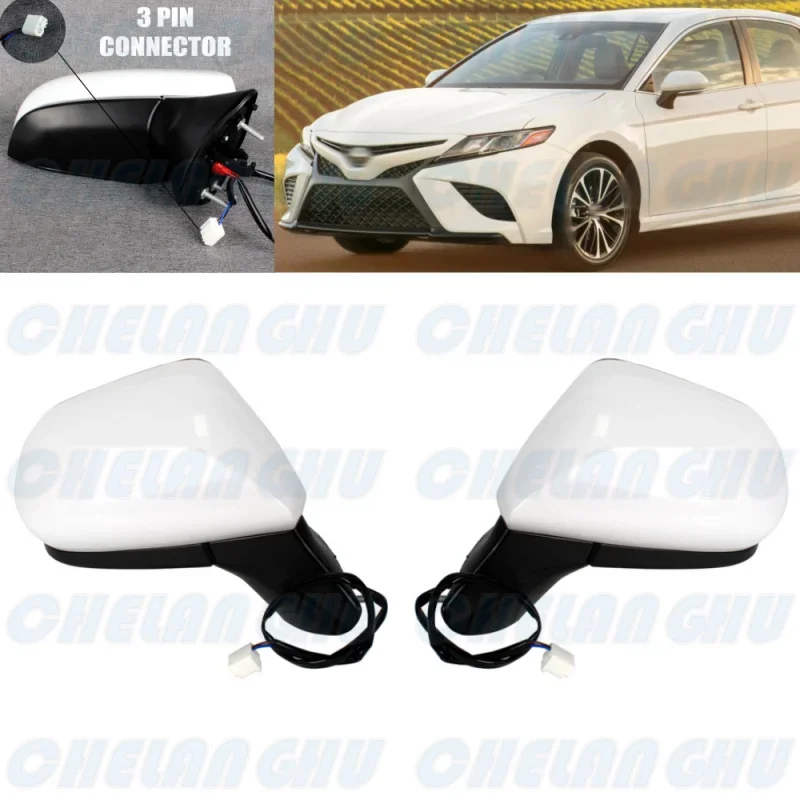 For Toyota Camry 2018 2019 2020 2021 2022 US Version 1 Pair 3 Pins White Primed Power Adjust Reversing Mirror Assembly