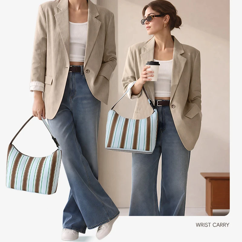 Portable Striped Thermal Insulated Tote Bento Box Large Capaci Insulated Lunch Box Bag Hand-Held Crossbody Commuter Lunch Bag