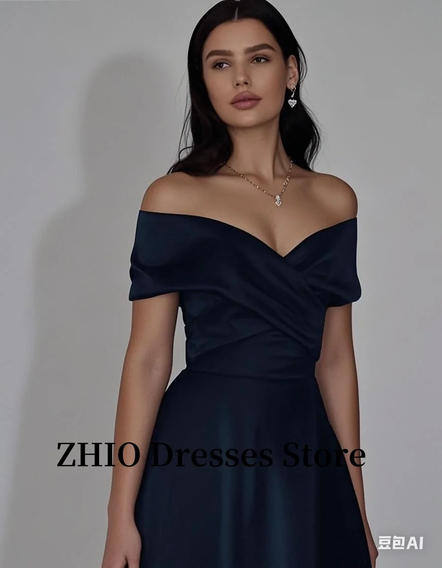 ZHIO Abiti da festa da sera formali con spalle scoperte sexy Maniche in raso Abiti lunghi da ballo Abito da cerimonia formale Taglie forti Abiti da donna