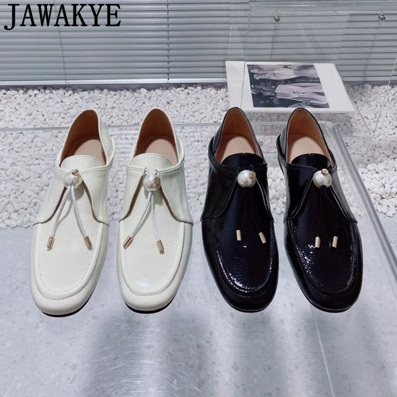 2024 New Woman Flat Loafers Shoes Black White Luxury Formal Business Leather Walk Shoes Women Slip-on zapatos mujer mocasines