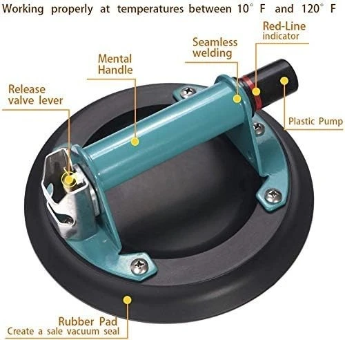 

8" Glass suction cup for Granite & Glass Lifting, Vacuum Suction Cup Vacuum Glass Lifter with Metal Handle and ABS Pump