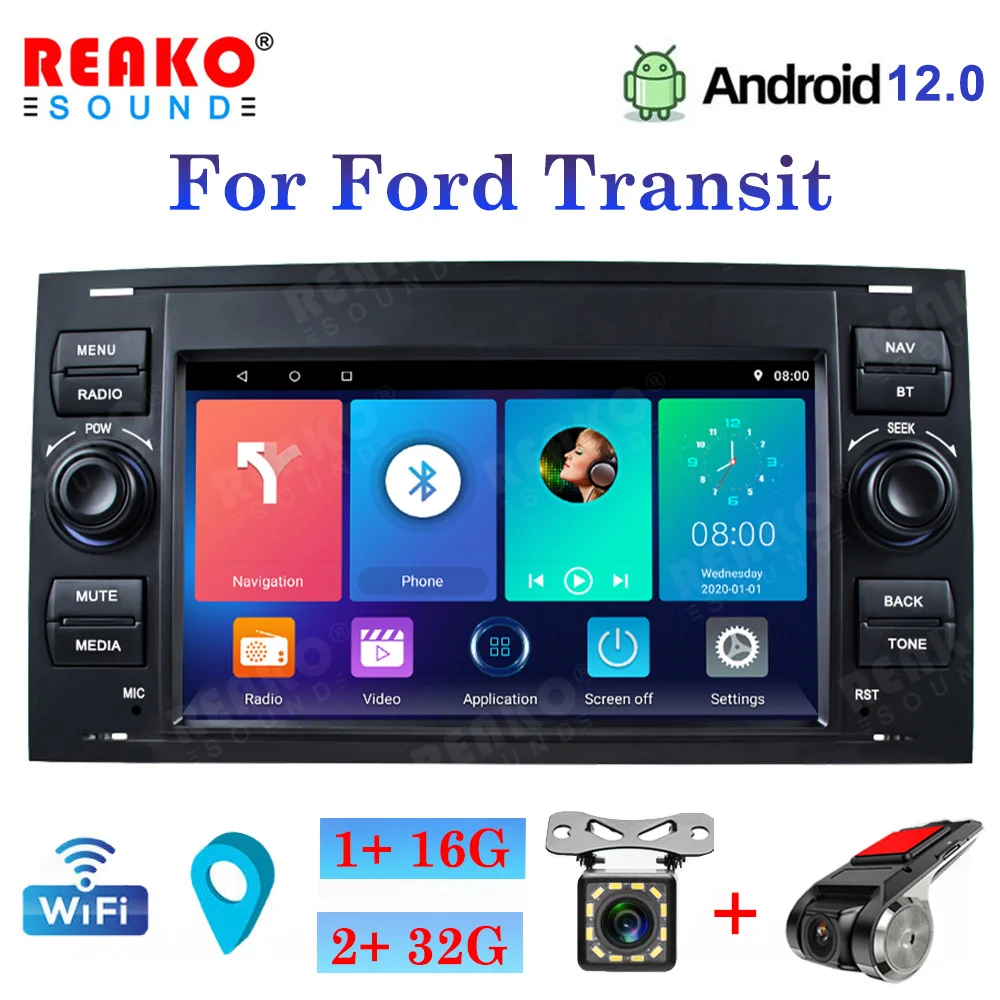 

REAKOSOUND 2 Din Android 12 Autoradio Stereo GPS WIFI FM Car Radio Multimedia For Ford Focus 2 Mondeo S C Max Kuga Fiesta Fusion