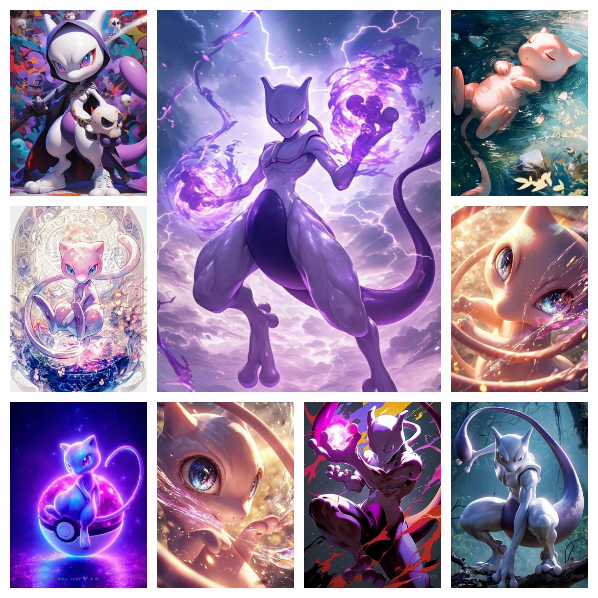 2025 New Pokémon Cute Pikachu Mewtwo Diamond Painting Kit 5D DIY Cross Stitch Handmade Art Gift Crafts Home Decor Children Gift