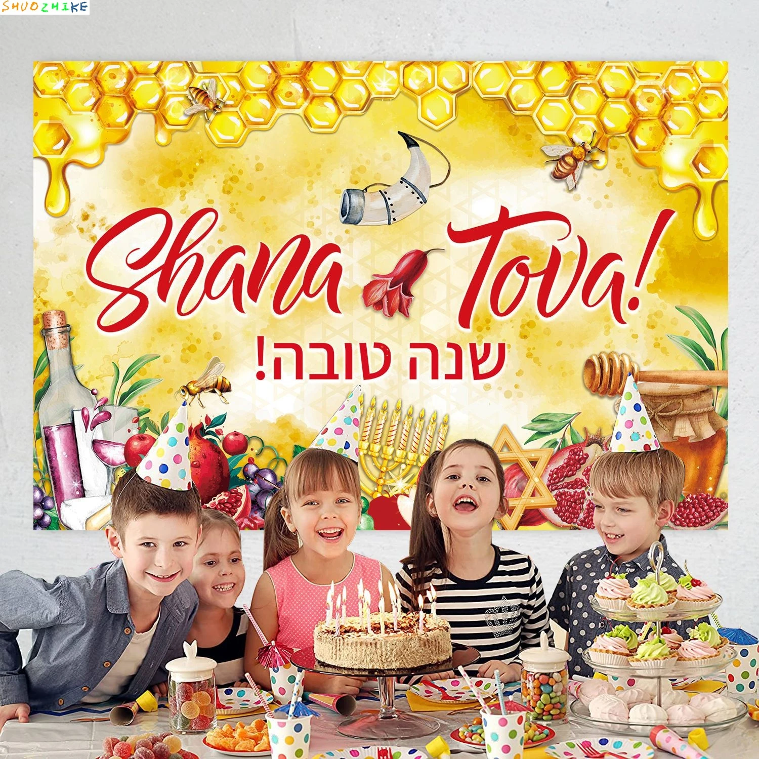 سعيد بوريم روش هاشانا اليهودية السنة الجديدة خلفيات للتصوير الفوتوغرافي قناع كرنفال الطرف الديكور استوديو الصور خلفية GY-01