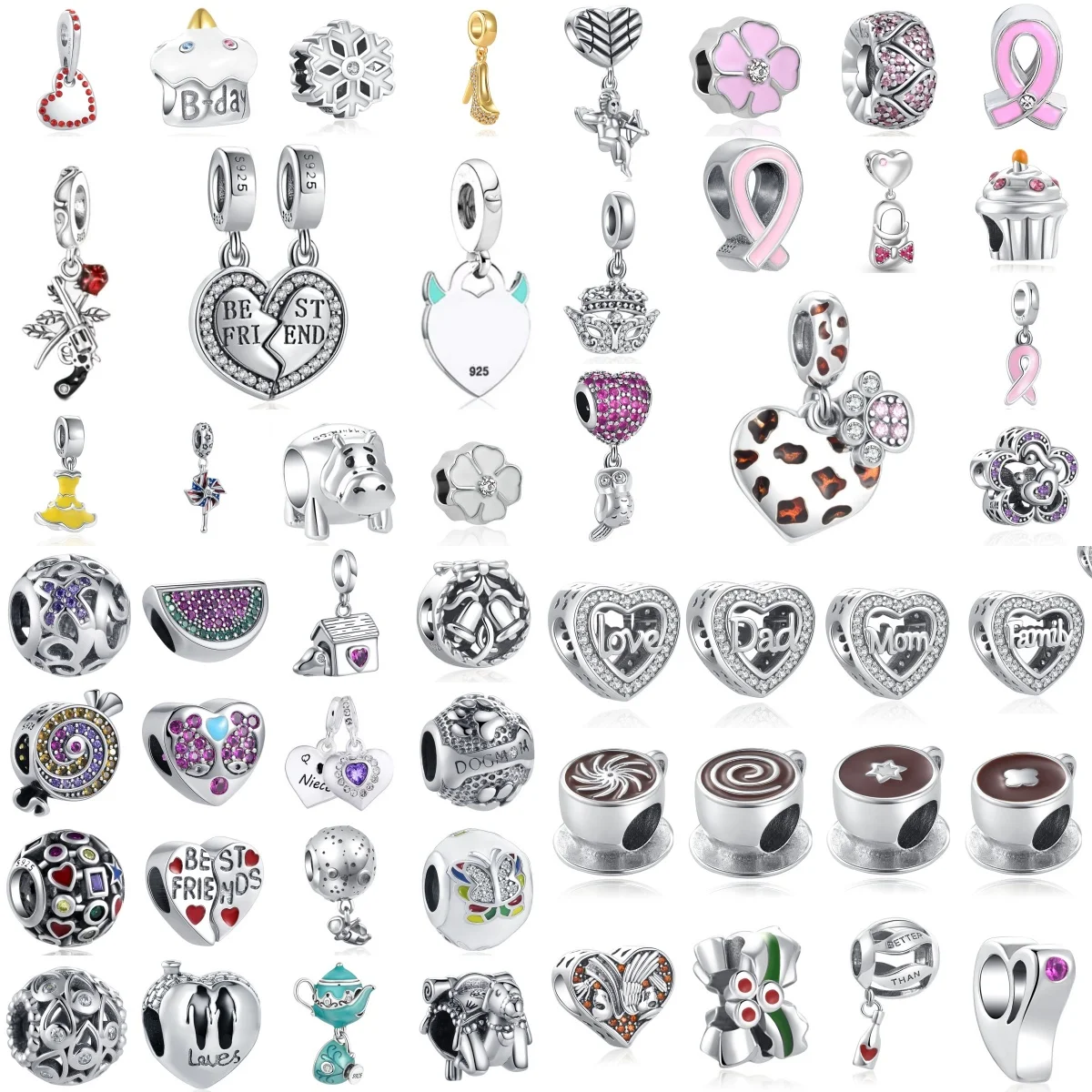 Charm 925 Silver Princess Skirt Cake Coffee Cup Leopard Pendant Suitable for Bracelet DIY Women's Exquisite Jewelry Accessories