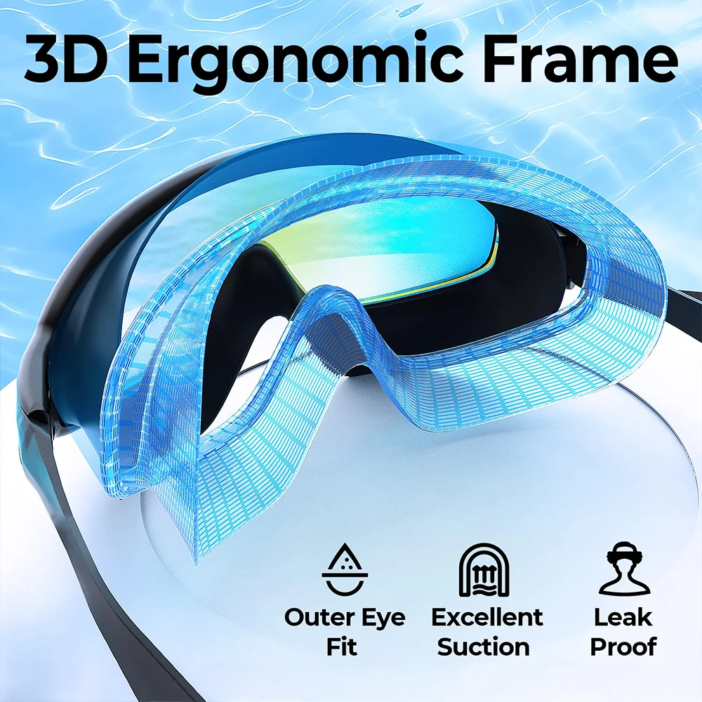 Weitwinkel-Schwimmbrille Schwimmbrille Ohne Leckage Anti-Beschlag UV-Schutz 180° ° Clear Vision Pool Beach Essentials Schwimmbrille für Erwachsene – Detail 3
