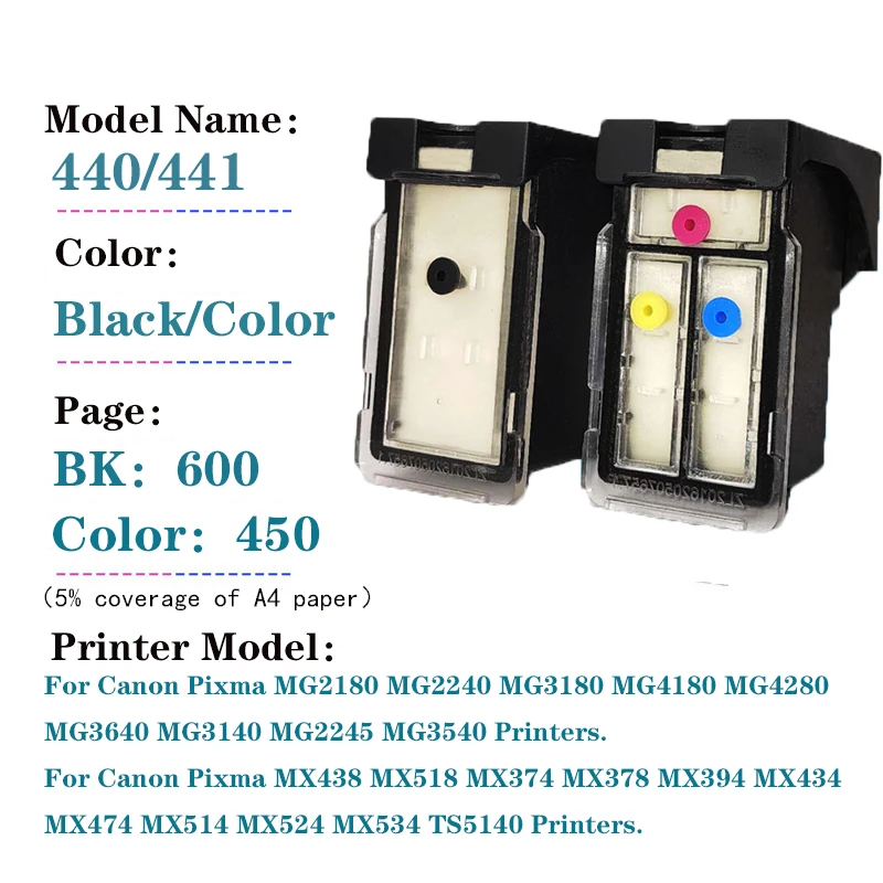 Compatible PG440 CL441 Ink Cartridge For Canon Pixma MG3140 MG3540 MG3640 MG3640S MG4240 MX438 MX518 MX378 TS5140 440 441