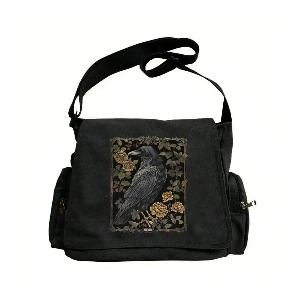 

Capacity Crow Print Shoulder Bag, Retro Flap Tote Crossbody Messenger Handbag Suitable For Various Occasions Shopping, Travel,