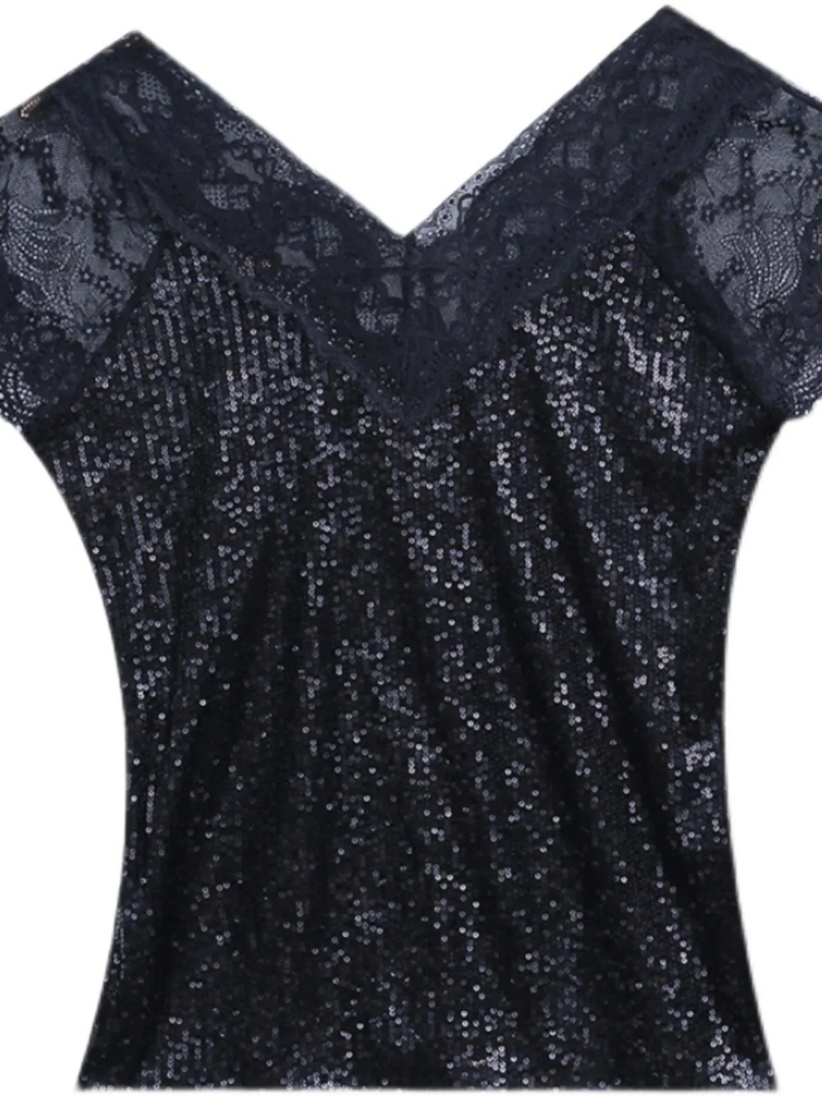 Cseta fena sexy com decote em v, malha brilhante, manga curta, slim fit, versátil, estilo coreano, moda coreana