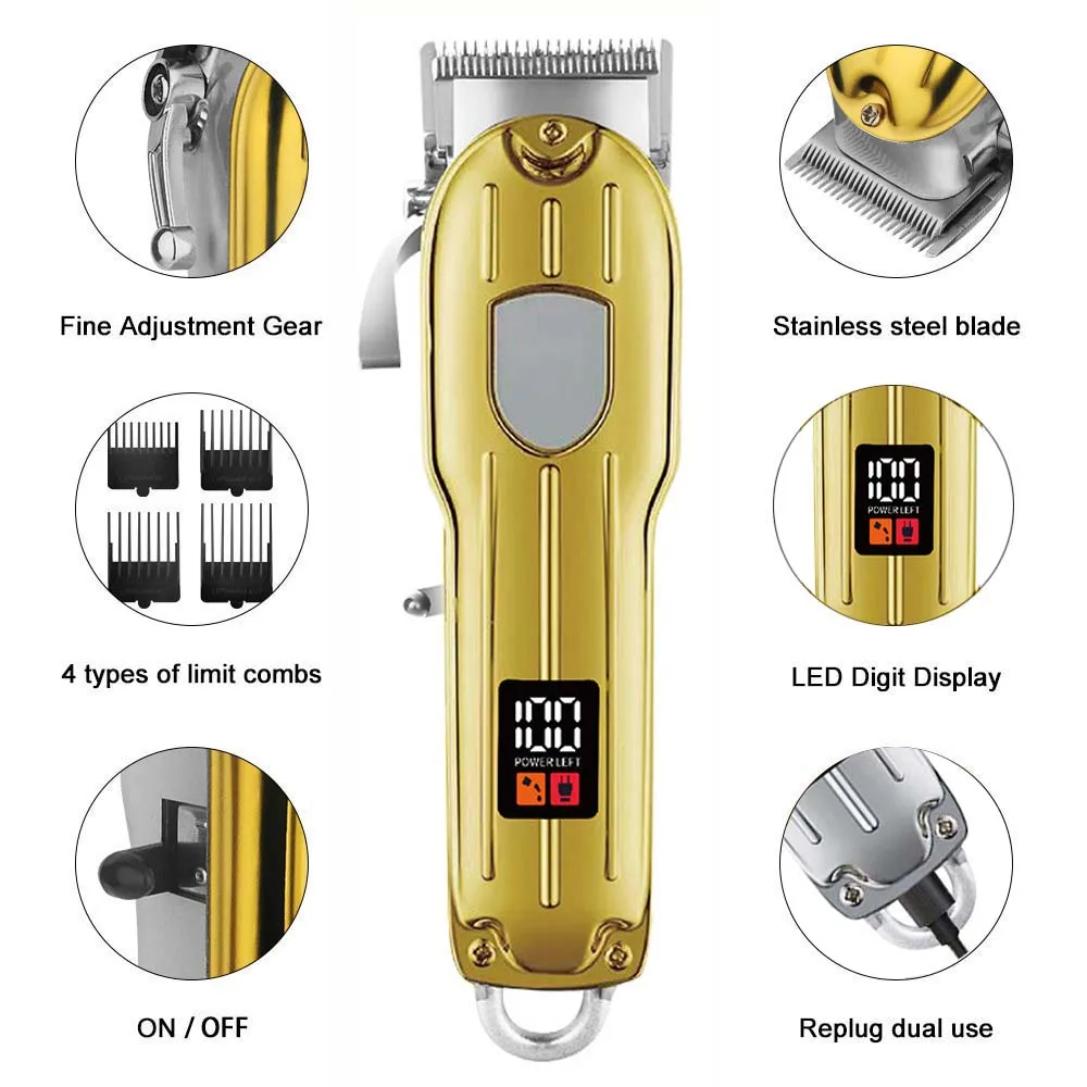 مجموعة ماكينة قص الشعر الاحترافية مع ماكينة تشذيب الشعر على شكل حرف T وشاشة LED وإكسسوارات الحلاقة للشحن السريع عبر USB