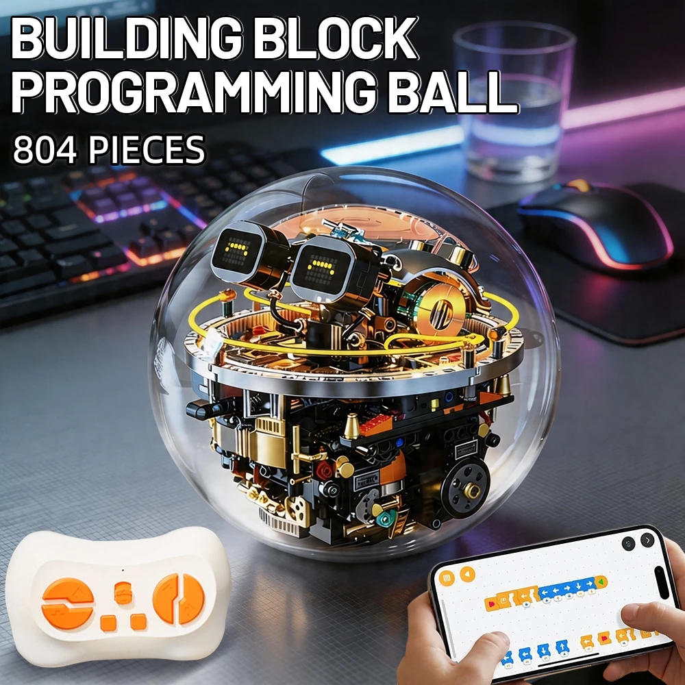 804PCS Programmable Sci Fi Robot Ball Building Block Remote Control Technology Block Ball Creative Assembly Smart Electronic Toy