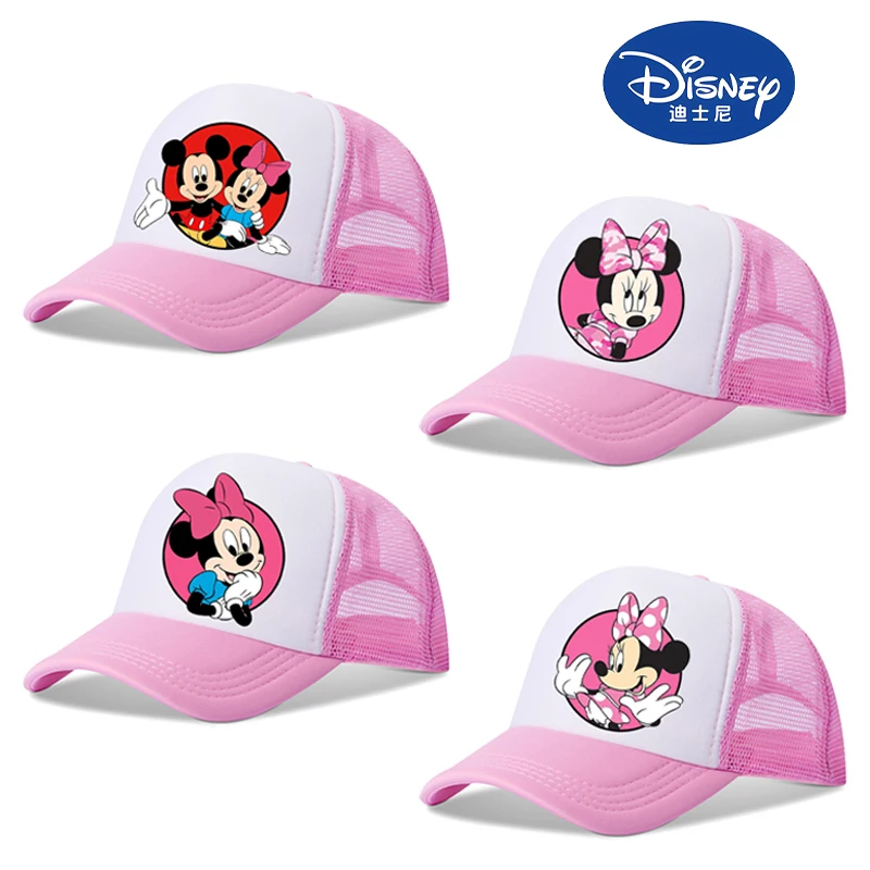 Disney Minnie Mickey Mouse Kids Baseball Cap Anime Cartoon Printed Sun Hat Adjustable Peaked Caps Summer Breathable Casual Hats