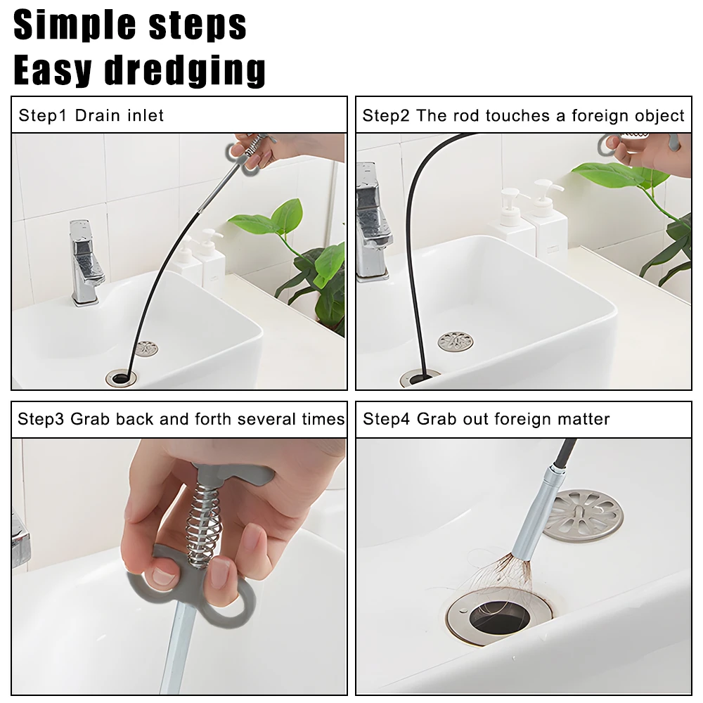 Sewer Pipe Unblocker Kitchen Sink Dredging Tool Bathroom Hair Cleaner Blockage Hook Clog Plug Hole 60/90/160cm Shower Pipeline