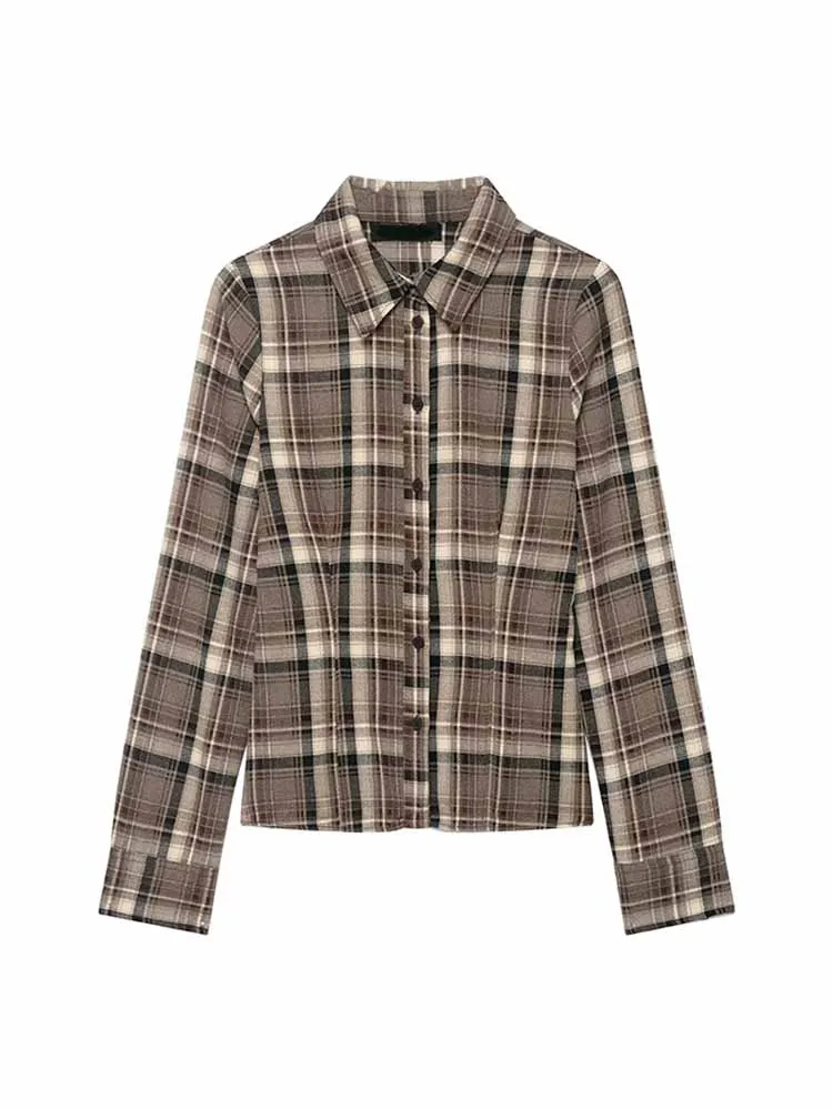 HH Vrouw Vroege Lente Mode Veelzijdige Lange Mouwen Single Breasted Slanke Geruite Shirt Vrouwelijke Casual Street Style Woon-werkverkeer Tops