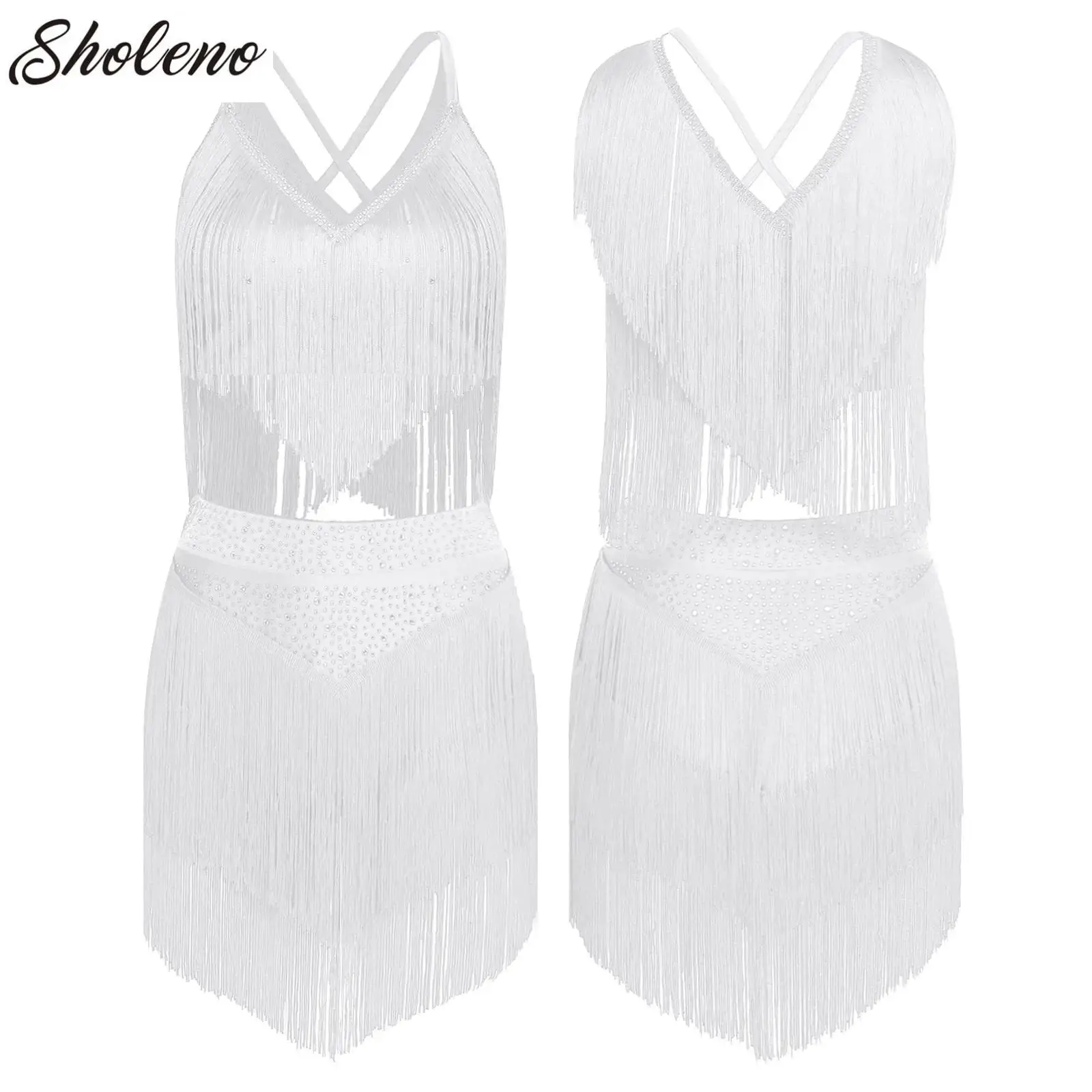 

Latin Rumba Dance Suit Women Tassel Classical Modern Contemporary Lyrical Dance Practice Tops Skirt Suit Ballet Performance Wear