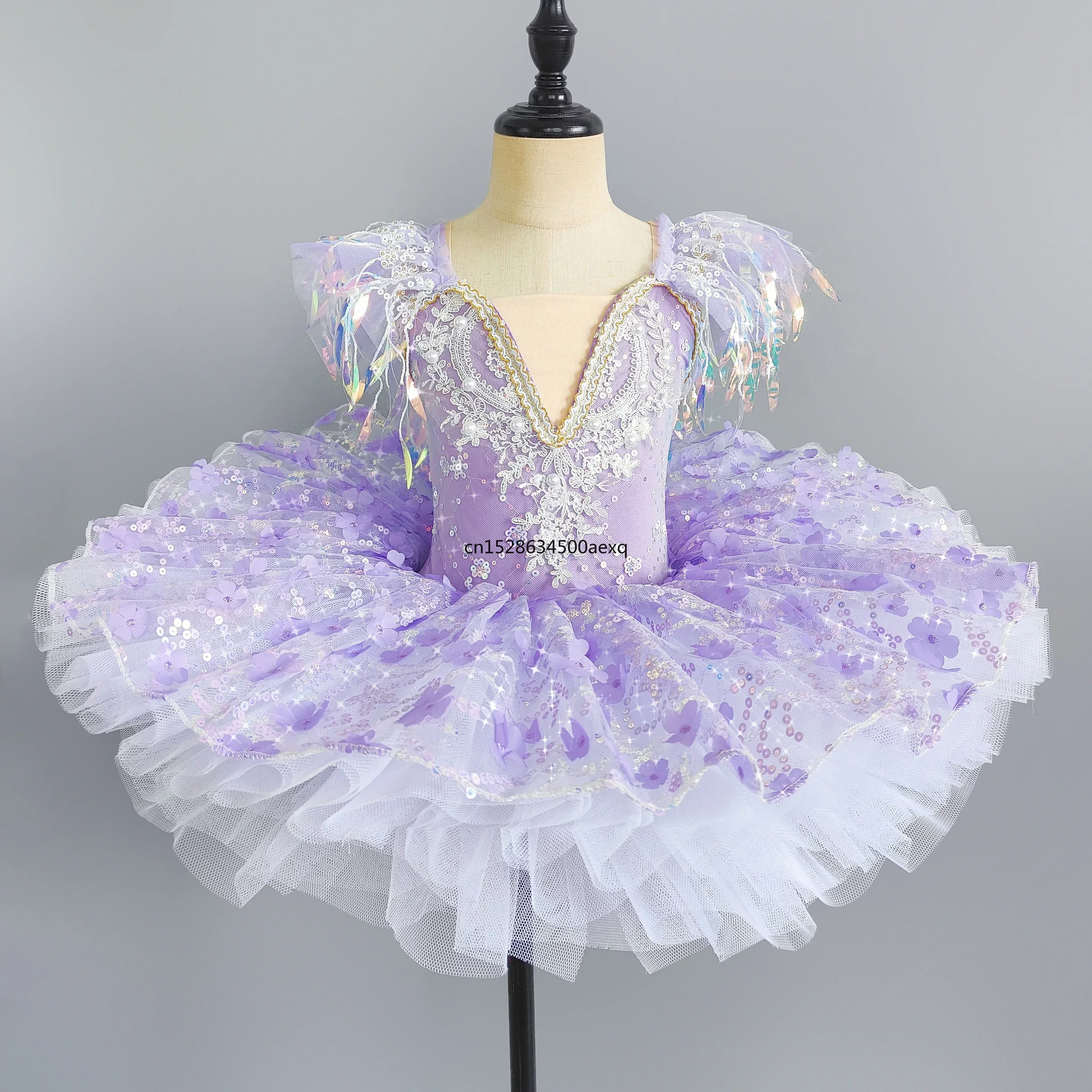 Vestido de Ballet de tutús con lentejuelas y flores para niña, ropa de salón para niña, vestido de tutú de baile moderno, vestido de princesa de Ballet para niña