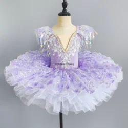 Pink Kids Ballroom Clothing Sequined Flower Tutus Ballet Dress For Girl Modern Dance Tutu Dress Girls Ballet Princess Dress