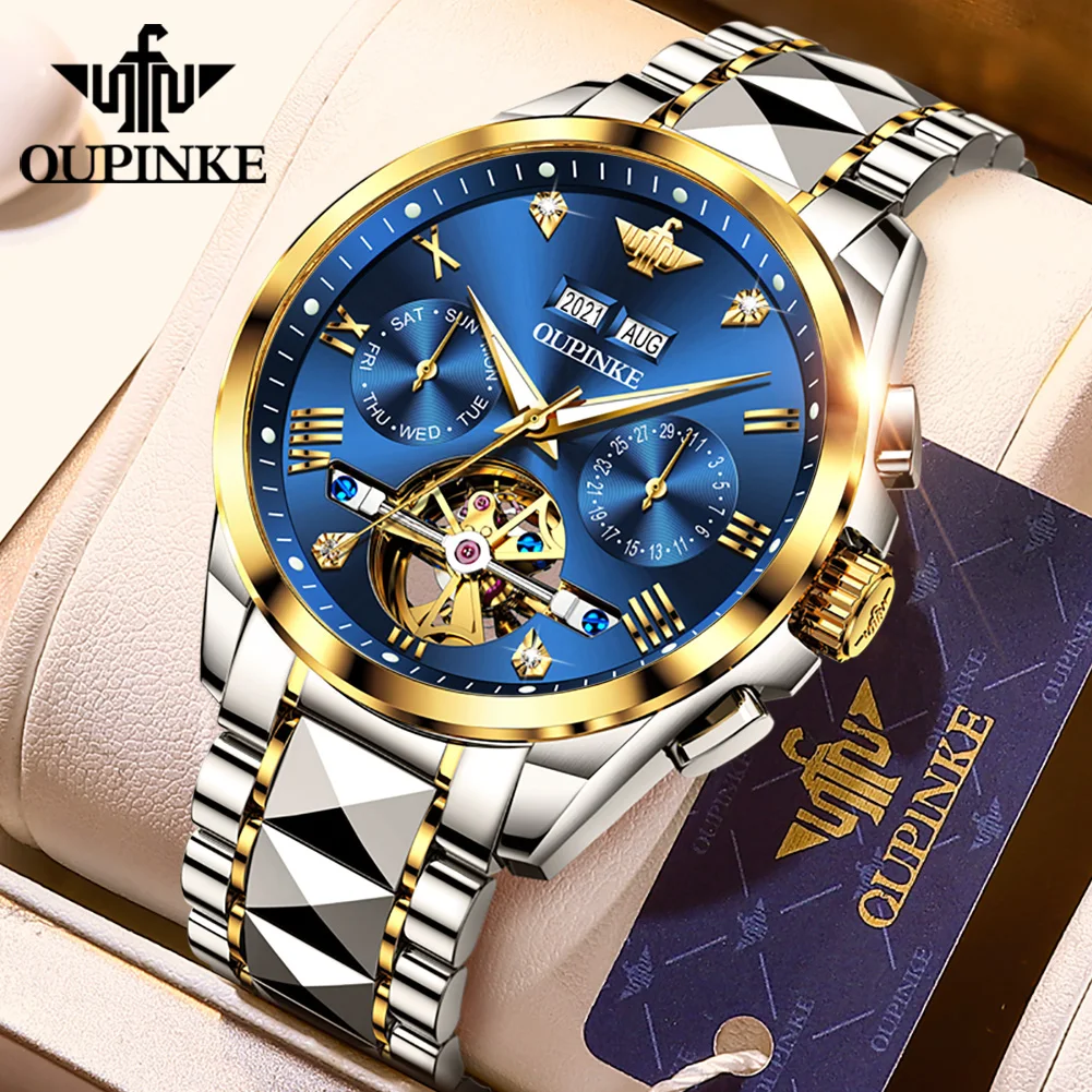 

OUPINKE Original Automatic Mechanical Watch for Men Flywheel Design Tungsten steel Sapphire Mirror Luxury Brand Man Wristwatch