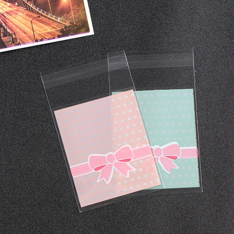 Wave Point Bowknot Gift Bags Self-adhensive Bakery Packaging Self Sealing Plastic Bags Long Candy Bags for Party 10Pcs/Pack