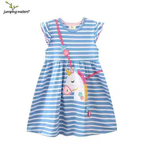 Jumping Meters 2-8T Princess Dresses for Girls, Summer Clothing for Kids, Unicorn Striped Birthday Dress, Kids Costume
