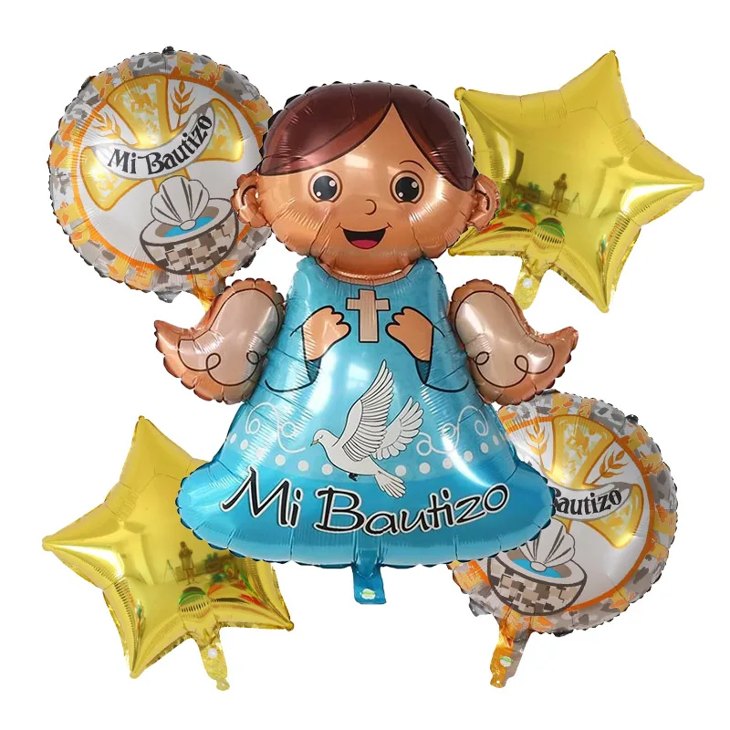 1Set Spanish baby baptism balloon angel baby aluminum foil balloon blue boy pink girl baby baptism party decoration balloon