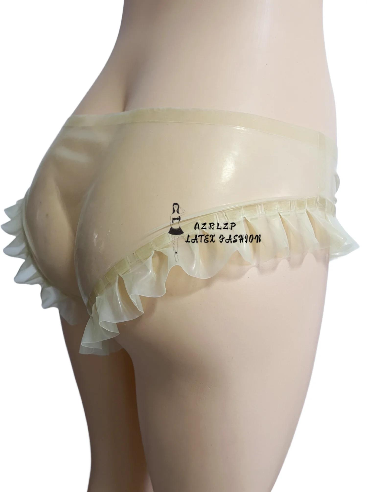 Látex De Borracha Roupa Interior com Borda Ruffled, Virilha Zipper Shorts, Cuecas Sexy