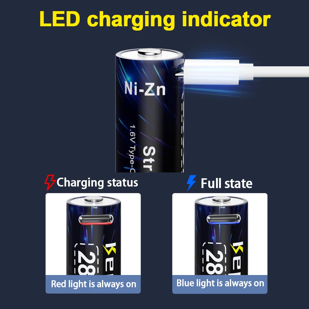 1.6V AA Ni-Zn 2-8PCS rechargeable battery 2800mWh Ni-Zn USB battery with TYPE-C charging cable suitable for toys