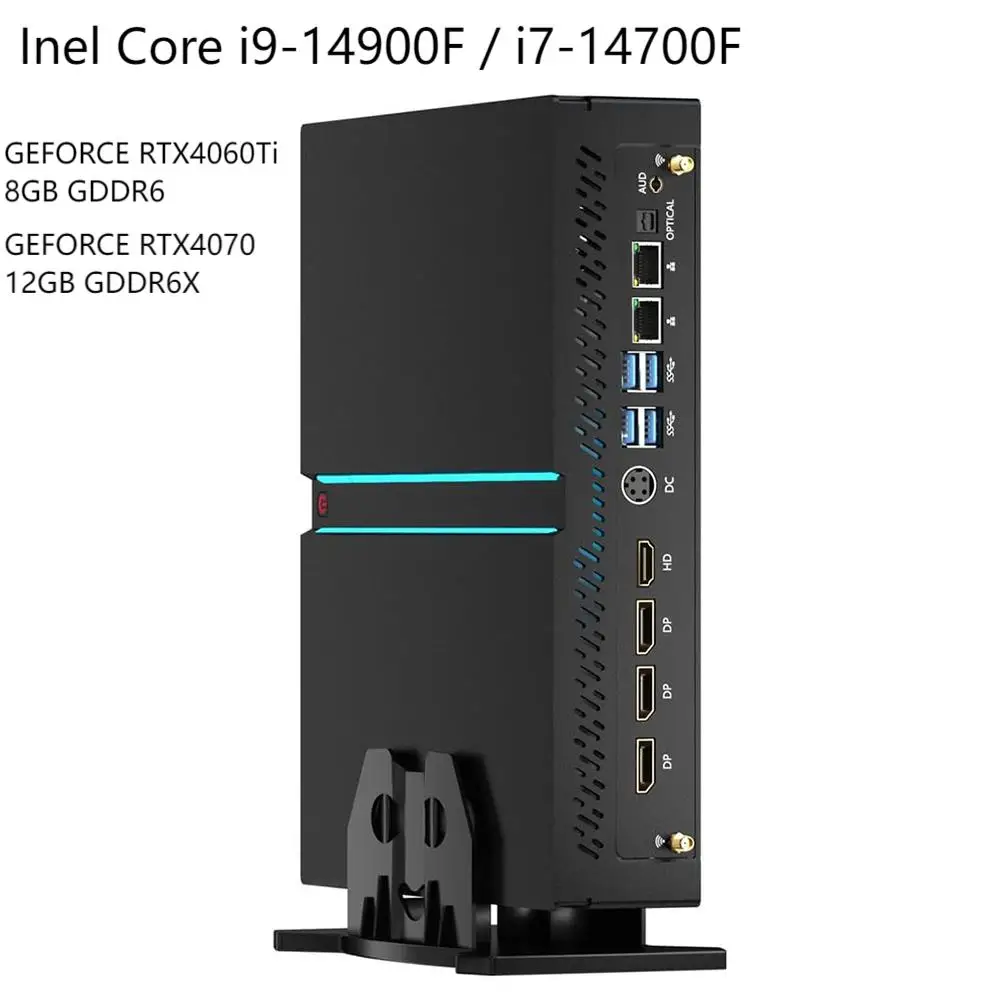 Mini PC da gioco di 14a generazione Core i9-14900F RTX4070 12G Windows11 Pro Mini computer da gioco 24 core Dual LAN Computer desktop da ufficio AI