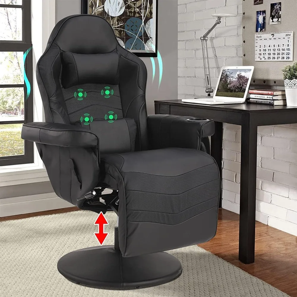 Gaming Chair, Recliner Gaming Chair with Footrest and Massage, High Back PU Leather Video Recliner Chair w/Adjustable Height