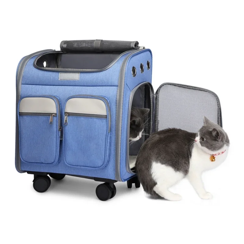 Portable Pet Cat Stroller Backpack Transport Travel Carrier Cat Transport Cage Adjustable Detachable Expandable Carrying Backpac