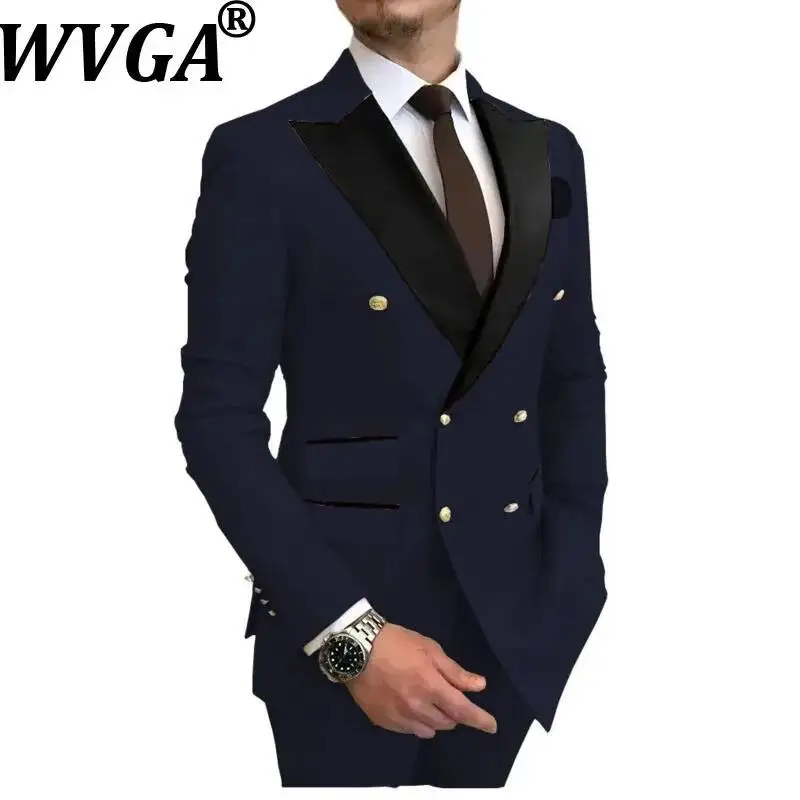 WVGA Spring Autumn New Man Contrast Color Trendy Blazer Niche Casual Straight Suit Pants Business High-End Two-Piece Set W22236