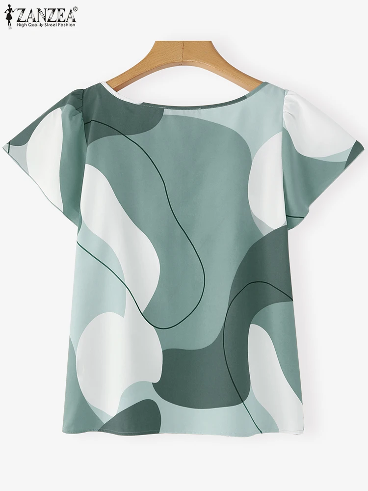 ZANZEA ผู้หญิงเสื้อวินเทจพิมพ์เสื้อ 2025 ฤดูร้อนแขนสั้นเสื้อ Ruffled Casual Bohemian หลวม Blusas Femininas
