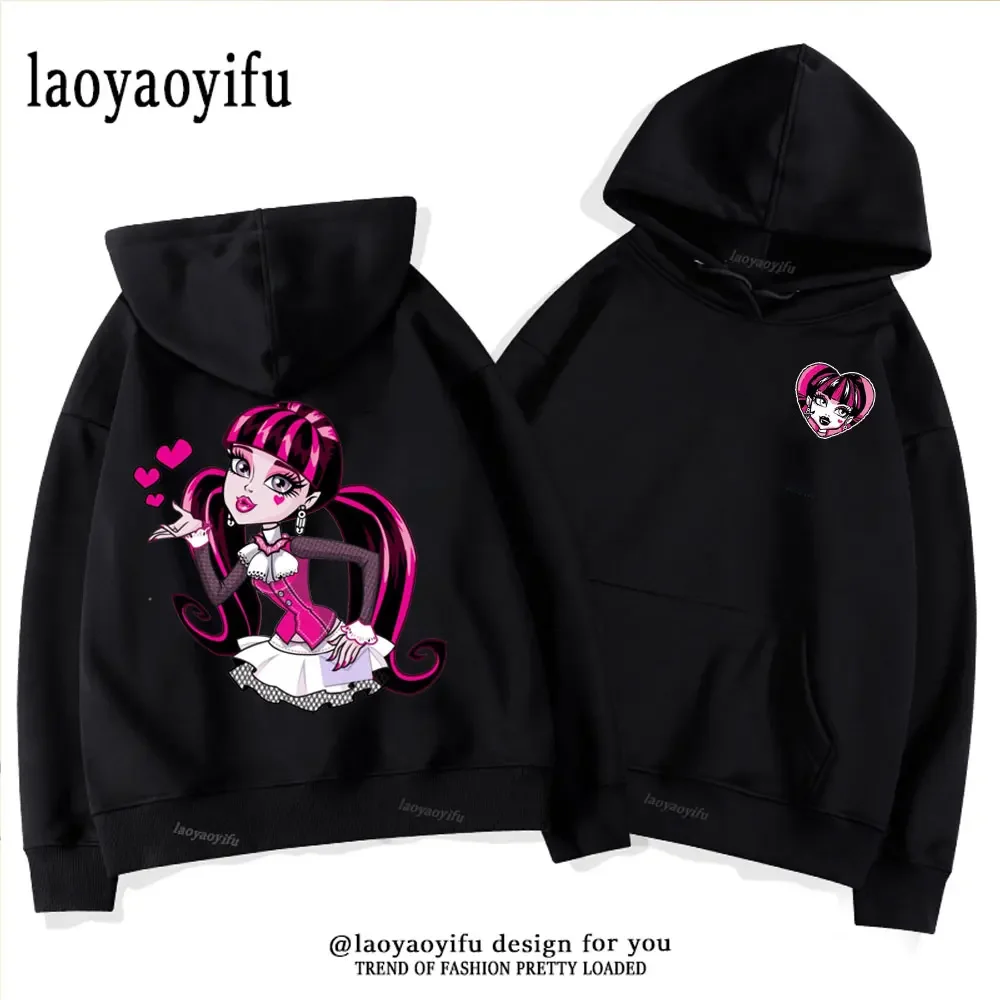 Monster High Cartoon Print Hoodie Kpop Long Sleeve Hoodies Women Hoody Sudadera 2024  Autumn Winter Fashion Y2k Sweatshirt