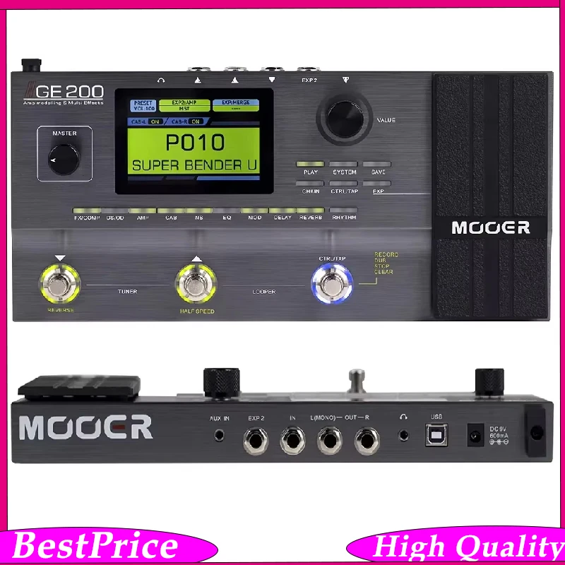 MOOER GE200 Amp Modelling Multi-effects Pedal 55 Amplifier Models  70 Effects 52 Second Looper 40 Drum Patterns 26 Speaker Cab