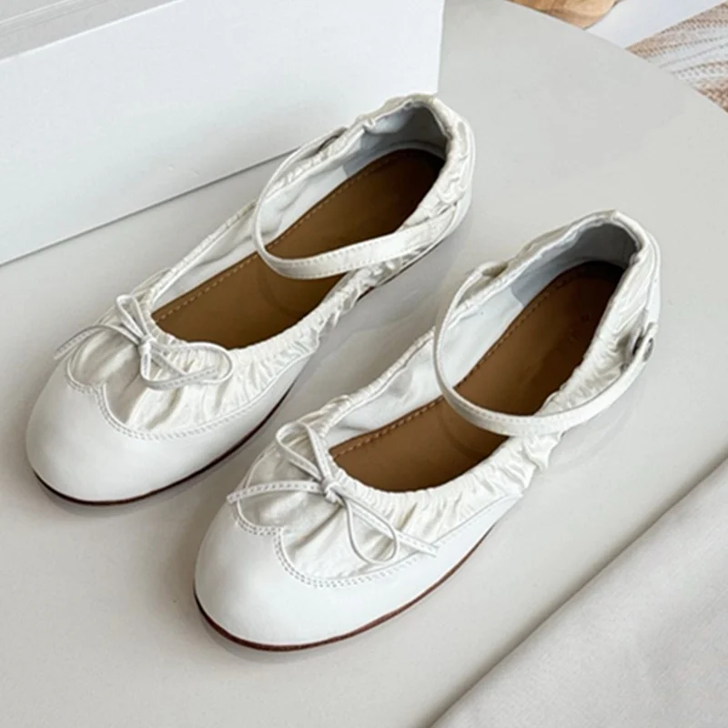 

Withered French Elegant Silk Sheepskin Patchwork Retro Ballet Shoes Fashionable Mary Jane Shoes Women Loafers Ladies